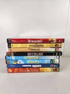lot 121 image: Disney Pixar DVD Collection 8-Film Lot Incredibles Shrek Finding Nemo Lion King