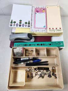 lot 134 image: Office Supply Lot Organizer Set Stationery Notepad Stapler Keys