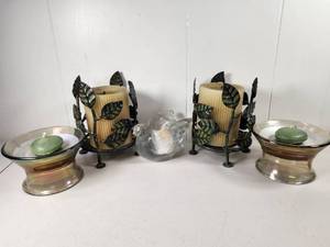 lot 144 image: Leaf-Decorated Candleholder Set with Votive Holders