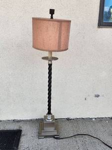 lot 154 image: Table Lamp Twisted Black Stem Metal Base Fabric Shade