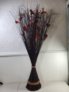 lot 156 image: Decorative Grass Bundle with Red Leaf Accents 36 inches