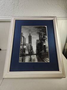 lot 167 image: Framed Black and White Cityscape Photograph Chrysler Building Street Scene