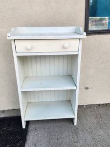 lot 176 image: White Wooden Nightstand with Drawer and 2 Open Shelves