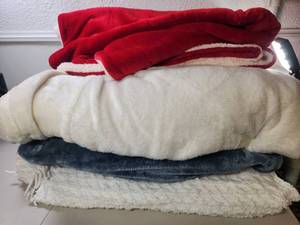lot 187 image: Lot of Fleece Blankets Throws Red White Blue Cream