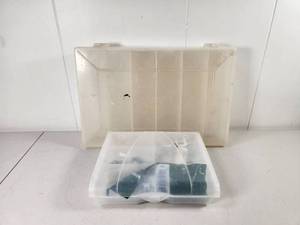 lot 203 image: Plastic Hardware Storage Organizer Box with Bolts, Anchors and Fasteners