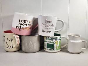lot 238 image: Ceramic Mugs Lot 6 Pieces Printed Designs