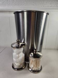 lot 241 image: 3-Piece Bathroom Accessory Set Metal Cylinder Dispensers And Trash Can