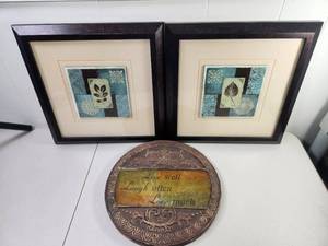 lot 250 image: 3-Piece Wall Art Set 2 Framed Botanical Prints and Inspirational Plaque