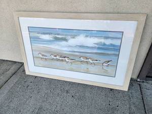 lot 251 image: Framed Beach Sandpipers Print by Jacqueline Penney