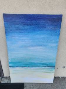 lot 252 image: Beach Ocean Landscape Painting Canvas Art Blue Water Sand