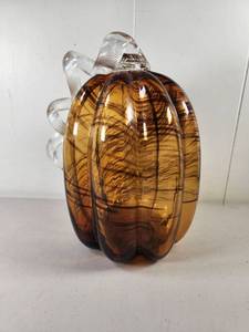 lot 301 image: Glass Decorative Pumpkin with Clear Stem