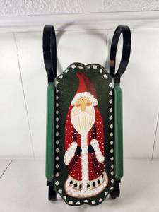 lot 314 image: Hand-Painted Santa Sleigh Decoration with Black Handles