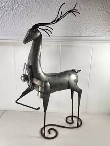 lot 318 image: Metal Reindeer Figurine with Stand and Bell Ornament