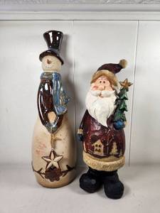 lot 326 image: Holiday Decorative Figures Snowman Santa Claus 2-Piece Set
