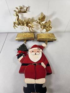 lot 337 image: Holiday Stocking Holders 3-Piece Set Santa Reindeer Angel Figurines