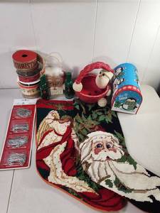 lot 361 image: Holiday Decoration Lot Ribbons Hooks Santa Stocking Ornaments