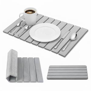 lot 1702 image: 2 PCS Large Stone Dish Drying Mat for Kitchen Counter with Water Absorbing Sink Tray,24x16 Inch Foldable Diatomaceous Earth Dish Mat & 8x4 Inch Stone Coasters Tray,Super Absorbent Quick Dry - Retail $30