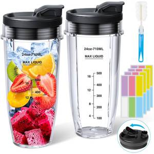 lot 1710 image: GuanQiao 2-Pack 24oz Blender Cups Replacement For Ninja, With SipSeal Lid, Cleaning Brush & 24pcs Writable Labels. Fits BN401BN751BN801BN800BL450BL456BL480Foodi SS401SS101TWISTi SS151SS351 - Retail $30