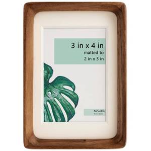 lot 1726 image: Moudra Handcrafted Solid Wood Picture Frame with Mat for Wall or Tabletop Display, Perfect for Photos and Artwork. (Walnut, 3inx4in matted to 2inx3in) - Retail $16