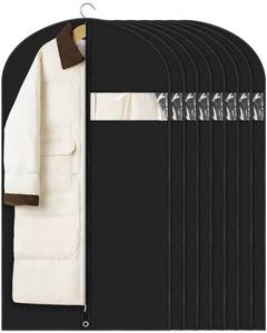 lot 1730 image: Garment Bags for Hanging Clothes (8 packs,43 inches) Black Suit Bags for Closet Storage and Travel with Clear Window for Sweater Coat Suits Shirt - Retail $22