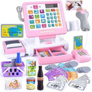 lot 1771 image: PLAY Kids Cash Register Toy - Pretend Play Calculator Register Toys with MicrophoneConveyorsPlay MoneyScannerCredit CardCansDrink, 3 Toddler Develops Early Math Skills Learning Toys - Retail $30