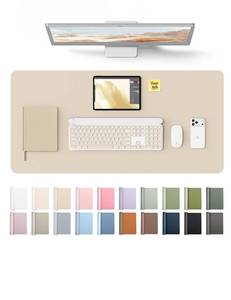 lot 1774 image: YSAGi Leather Desk Pad Protector, Large Mouse Pad, Non-Slip PU Leather Desk Blotter, Waterproof Writing Pad for Office and Home (31.5in x 15.8in, Eggshell) - Retail $13