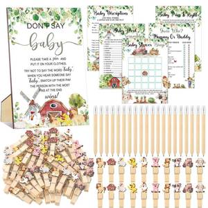 lot 1783 image: Patelai 321 Pcs Farm Birthday Decorations Farm Animals Theme Baby Shower Games Bingo Price Scramble Dont Say Who Mom Clothespin for Baby Shower Birthday Barnyard Theme Party Decorations Supplies - Retail $25