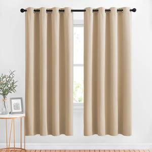 lot 1794 image: NICETOWN Blackout Draperies Curtains Panels - Window Treatment Thermal Insulated Solid Grommet Blackout CurtainsPanelsDrapes for Bedroom (Set of 2 Panels, 52 by 72 Inch, Biscotti Beige) - Retail $29