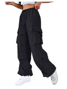 lot 1795 image: SweatyRocks Womens Drawstring Elastic Waist Loose Pants Casual Flap Pocket Cargo Pants Trousers Black M - Retail $38