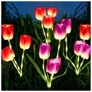 lot 1808 image: DooYard Solar Tulip Flower Garden Lights 2 Pack - Glowing Tulip Flowers & Stems, Upgraded Solar Panel, Outdoor Decorative Lights for Garden Lawn Patio Pathway Yard, Gift for Mom (2 Pack) - Retail $16