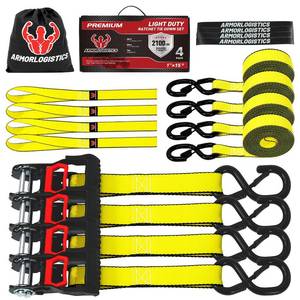 lot 1815 image: Ratchet Straps (4 Pack) - 1in x 15ft Motorcycle Strap Tie Downs with 15ft Soft Loops - 2,100lb Break Strength Ratchet Tie Down Straps for Motorcycles, Truck, Cargo - Safety S Hook, Storage Bag - Retail $26