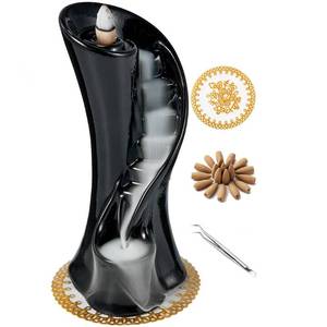 lot 1819 image: LAMDAWN Unique Cloud Stairs Ceramic Waterfall Incense Holder, Paired with a Pack of Backflow Incense Cones. (Black) - Retail $16