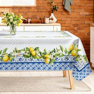 lot 7452 image: Arquiel Spring Summer Tablecloth 60x120 inch, Waterproof Blue Lemon Tablecloth Washable, Stain Resistant Cloth Table Cover for Party Picnic Dinner Decor (Lemon) - Retail $24