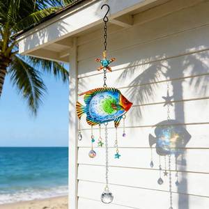 lot 7456 image: YU FENG Crystal Fish Suncatcher Window Hanging, 18.5 Inch Colorful Coastal Sun Catcher with Prisms, Metal Hanging Ornament for Beach Ocean Home Garden Decor, Gift for Beach Lovers - Retail $14