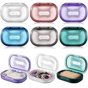 lot 7467 image: Kigley 6 Pcs Hair Tie Container Small Portable Travel Cotton Swab Holder Dispenser with Lid Plastic Box Storage Containers for Small Items (6 Colors,3.93 x 2.76 Inch) - Retail $24