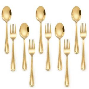 lot 7479 image: E-far 10-Piece Gold Toddler Utensils, Kid Stainless Steel Silverware Set, Children Safe Forks and Spoons Set for Self Feeding, Healthy & Non-Toxic, Mirror Polished & Easy to Clean - Retail $12
