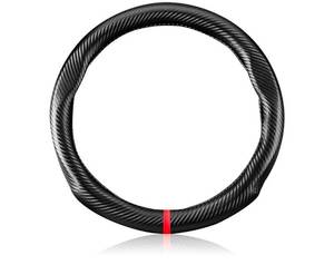 lot 7486 image: Steering Wheel Cover Carbon Fiber Pattern Black with Red Accent