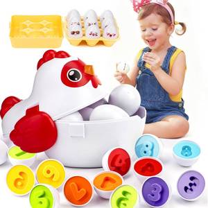 lot 7494 image: VROGTIK Easter Egg Matching Game, 24-Piece Easter Basket Stuffers for Kids, Color Shape Number Recognition Educational Toddler Toys, Chicken Storage Box Preschool Learning Toy for Boys Girls - Retail $20
