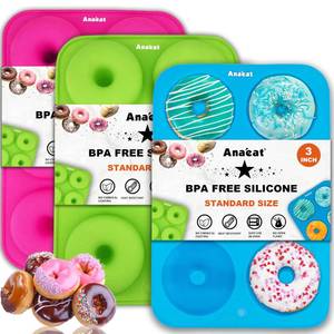lot 7503 image: Anaeat 3 Pack Donut Pan Silicone Baking Mold, Just Pop Out Non-Stick Doughnuts Baking Pans BPA Free for 6 Full-Size Donuts, Muffin, Cake Biscuit Bagels - Oven & Dishwasher Safe (Multicolor) - Retail $8