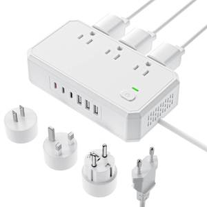 lot 7510 image: US to Europe Travel Adapter 220V to 110V Voltage Converter with 4.5A 6-Port USB Charging and UKAUUSEU Worldwide Plug Adapter - Retail $30