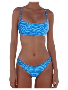 lot 7525 image: MakeMeChic Womens Bikini Sets Leopard Print Spaghetti Strap Backless Beach Swimsuit Blue A X-Small - Retail $28