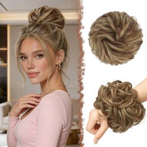 lot 7535 image: FESHFEN Large Messy Bun Hair Piece - Wavy Synthetic Chignon Scrunchies Elastic Ponytail Hair Extensions Thick Hairpieces for Women, Brown & Blonde 1.94oz - Retail $10