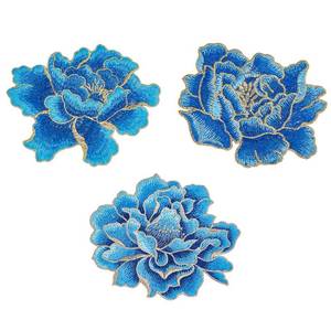 lot 7543 image: BENECREAT 3Pcs 3 Styles Peony Floral Embroidered Patches, Cornflower Blue Sew on Patches Applique, Iron on Floral Applique Motif for Clothes Jeans Jackets Bags Decoration - Retail $13