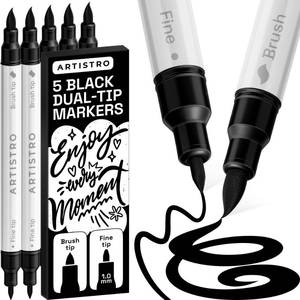 lot 13626 image: ARTISTRO 5 Black Acrylic Paint Markers - Paint Pens for Drawing - For Fabric, Rock, Glass, Wood, Molds - Arts & Crafts Gift for Adults, Teens, Kids, Classroom Must Haves & School Supplies - Retail $10