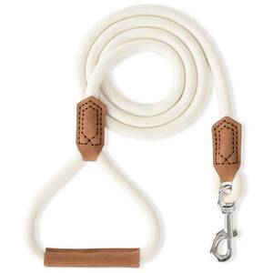 lot 13633 image: Mile High Life Leather Dog Leash, Heavy Duty Strong Genuine Leather Handle Rope Leash Soft and Comfortable for Small Medium Large Dogs (Cream White, 48 Inch) - Retail $18
