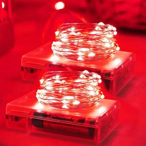 lot 13646 image: YAOZHOU Christmas Decorations Red Fairy String Lights, Battery Operated with Timer, 2 Pack Total 33FT 100 Led Mini Battery Powered Mason Jar Waterproof Firefly Lights DIY Party Halloween - Retail $9