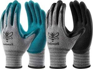 lot 13654 image: DOFOWORK Gardening Gloves - 6 Pair Gardening Gloves for WomenMen, Breathable Natural Latex Garden Glove with Grip, Outdoor Protective Working Glove for Weeding, Raking and Pruning - Black & Green - Retail $8