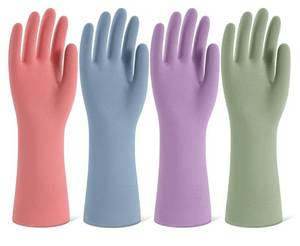 lot 13674 image: Rubber Cleaning Gloves for Dishwashing, 4 Pairs Reusable Kitchen Gloves for Washing Dishes and Household Cleaning, Colorful Dish Gloves with Flocked Lining and Non-Slip Grip, Pefect for Woman Men - M - Retail $8
