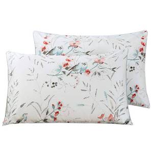 lot 13677 image: WINLIFE 100% Cotton Pillowcases Garden Floral Birds Printed on White Pillow Cases Set of 2 Pillow Cover (Queen 20x30, Birds Floral) - Retail $18