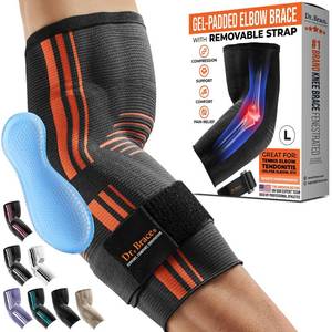 lot 13678 image: DR. BRACE Elite Elbow Brace Support, Breathable Elbow Compression Sleeve with Gel Pad for Golfers, Tennis Elbow & Tendonitis Treatment & Pain Relief 2024 (Grey-Orange, Large) - Retail $20